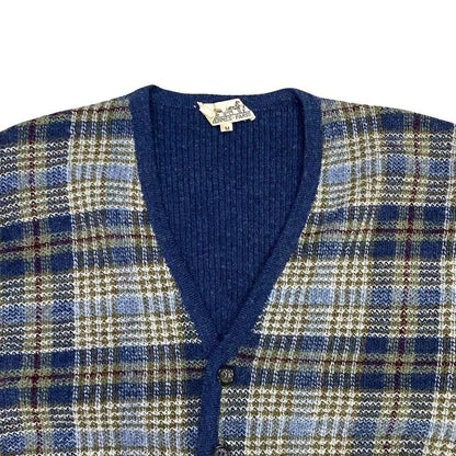 Hermes Check Pattern Wool Knit Cardigan M Size Men's Navy Multicolor 71131