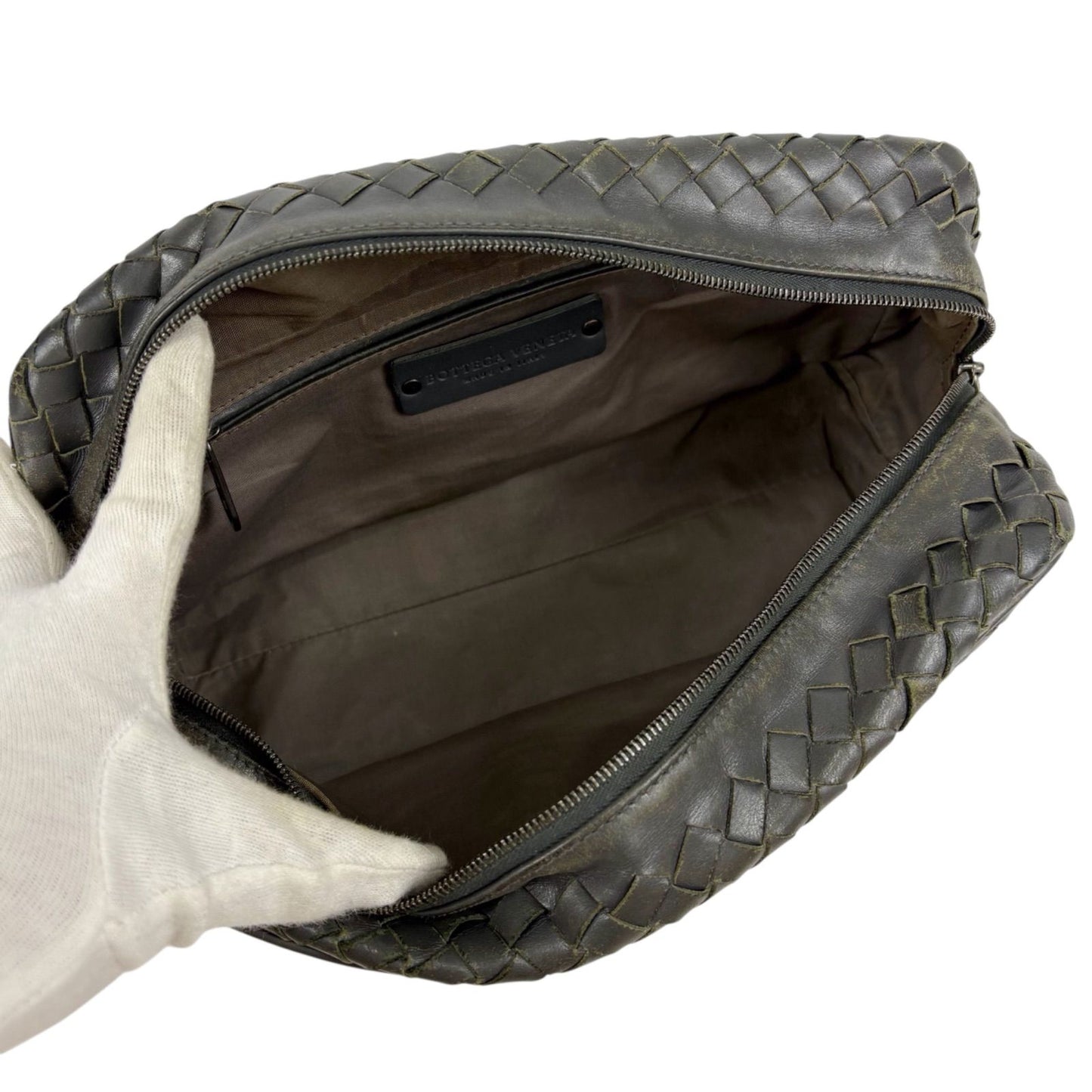 Bottega Veneta Clutch Bag Second Bag Intrecciato Leather Light Gray