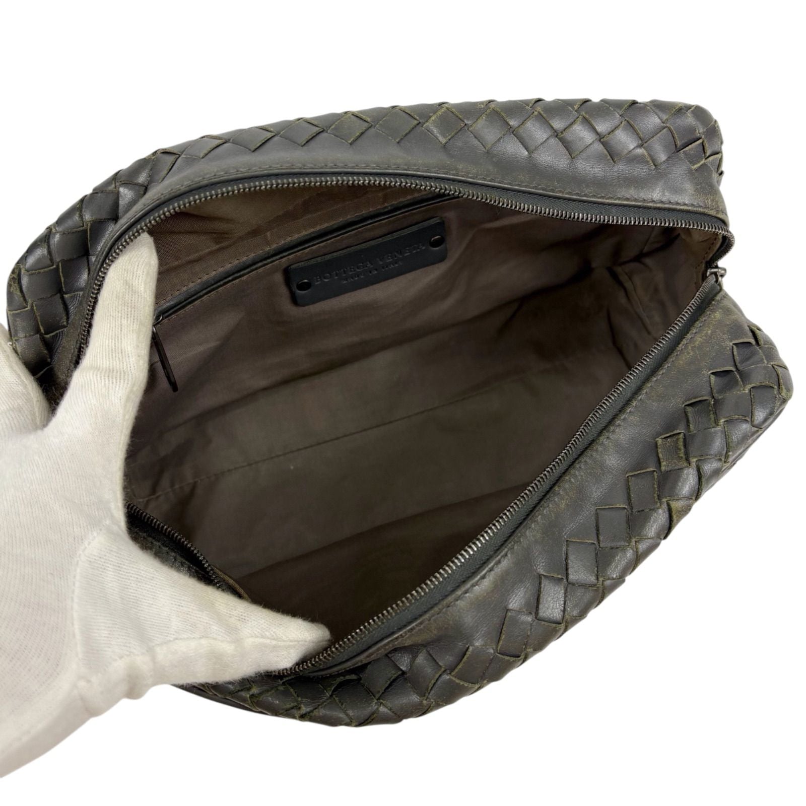 Bottega Veneta Clutch Bag Second Bag Intrecciato Leather Light Gray