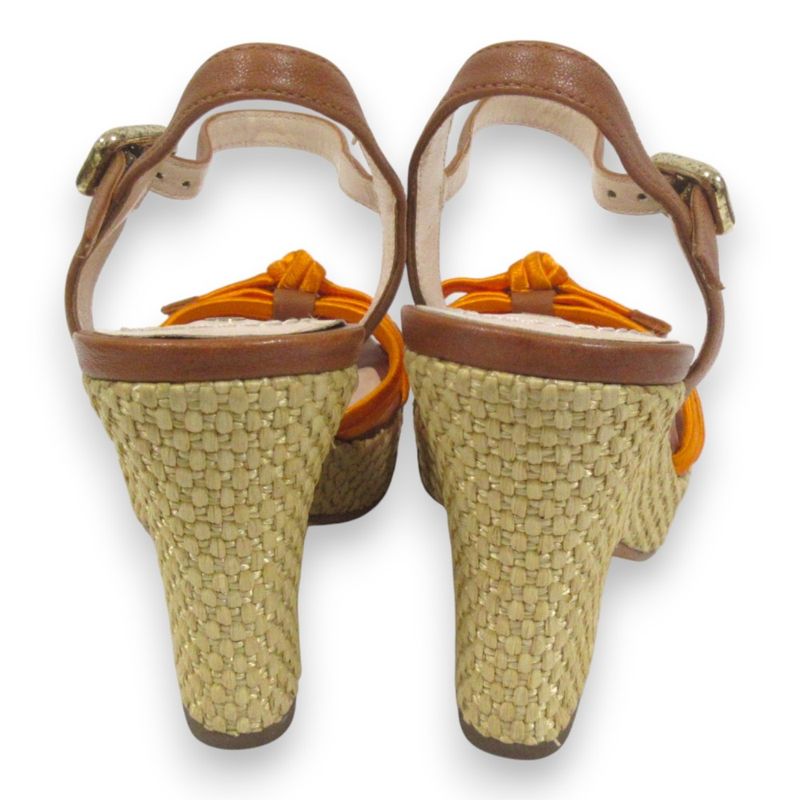 Good Celine Leather Trin-off Logo Ankle Strap Wedge Sole Sandals 35 Approx 22cm