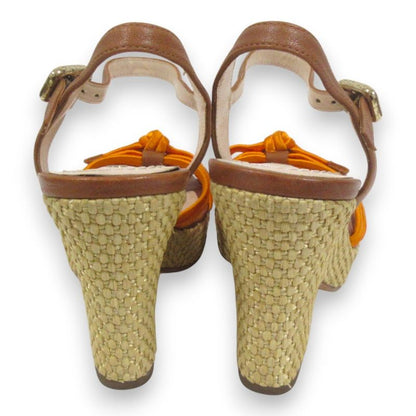 Good Celine Leather Trin-off Logo Ankle Strap Wedge Sole Sandals 35 Approx 22cm