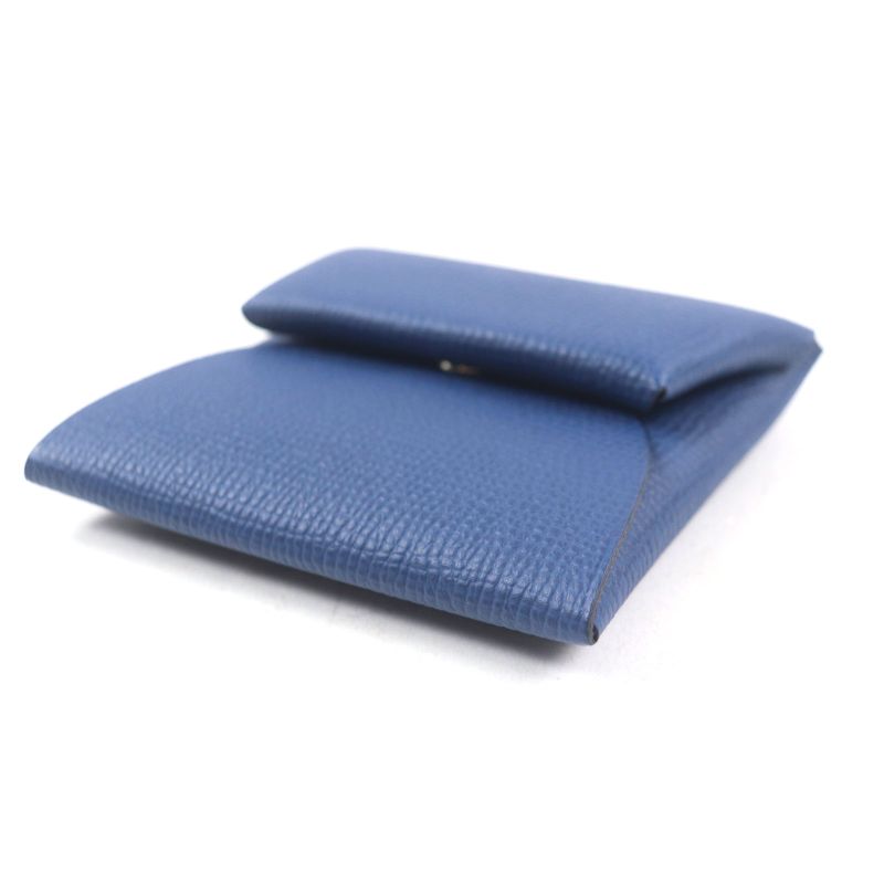 Hermes Bastia Silver Hardware Vaux Epson Leather Coin Case Blue Epson Engraved