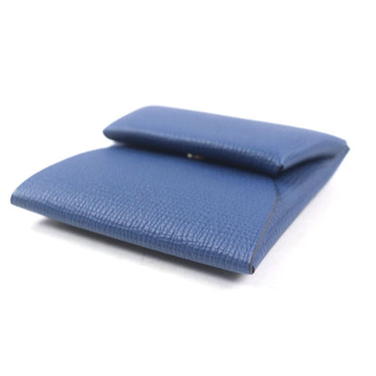 Hermes Bastia Silver Hardware Vaux Epson Leather Coin Case Blue Epson Engraved