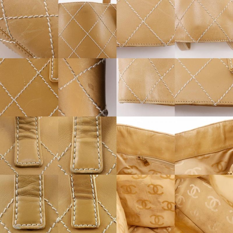 Chanel Wild Stitch Calf Beige Women's Tote Bag