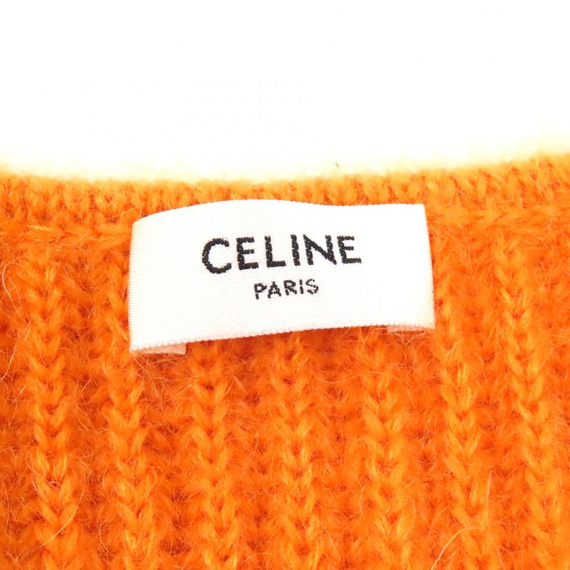 Celine 2a38t377n Mohair Silk Blend Cropped Length V-neck Long Sleeves Knit