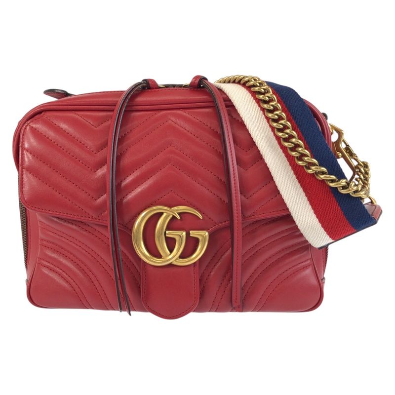 Gucci GG Marmont Red Gold Hardware Leather 498100 Shoulder Bag Pochette Women