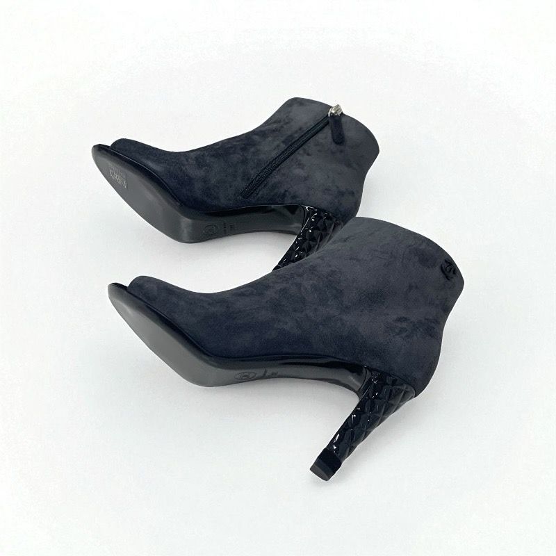Chanel Boots Short Boots Shoes Suede Gray Unused Here Mark Matelasse Open Toe