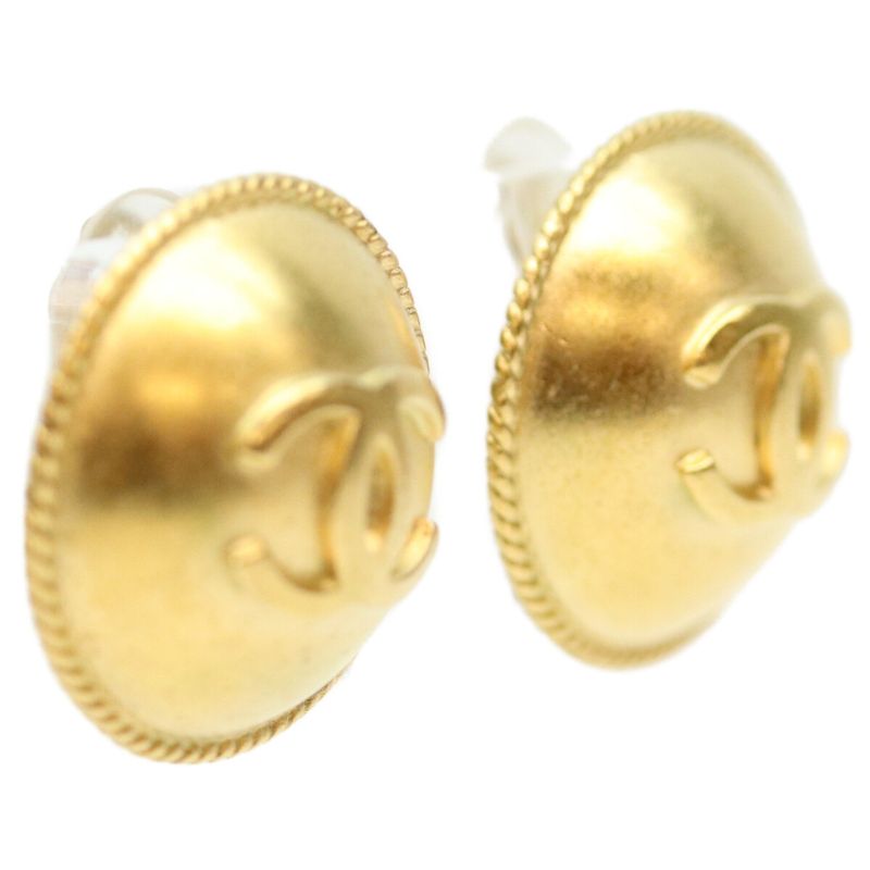 Chanel 95P GP Round Coco Mark Earrings Matte Gold Accessories Ladies