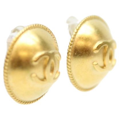 Chanel 95P GP Round Coco Mark Earrings Matte Gold Accessories Ladies