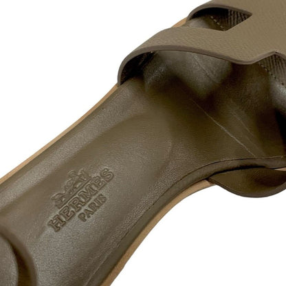 Hermes Santorini Sandals Shoes Leather Brown Flat Sandals Etoupe