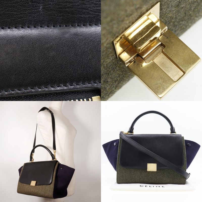 Celine Trapeze Felt And Calf Black/gray Women's Handbag