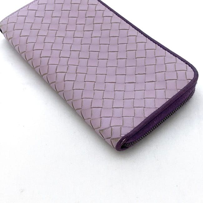Bottega Veneta L Shaped Zipper Long Wallet In Purple Intrecciato Excellent