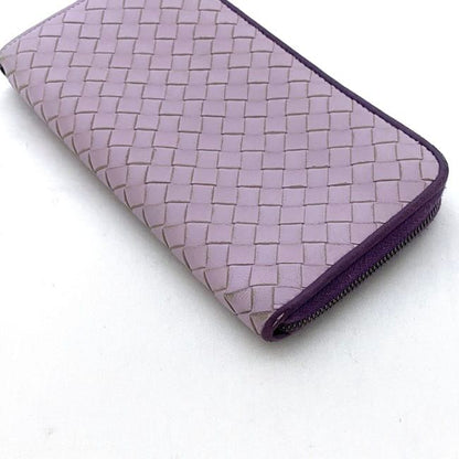 Bottega Veneta L Shaped Zipper Long Wallet In Purple Intrecciato Excellent