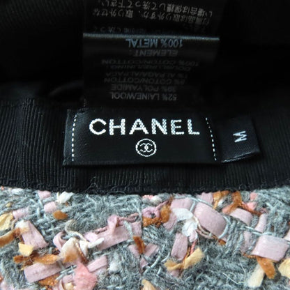 CHANEL Alpaca Blend Ribbon Tweed Bucket Hat With Coco Mark Hardware Gray Pink M