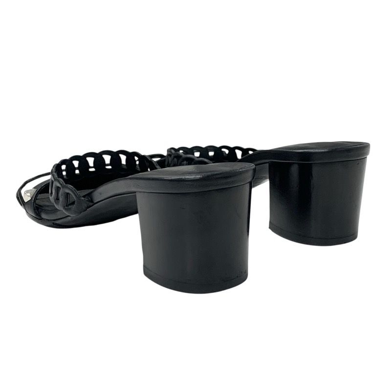 Hermes Aggaccio Sandals Shoes Leather Black Silver Chaine D'ancre Studded Mules