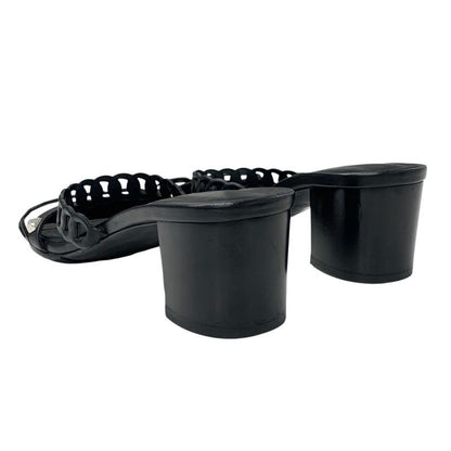Hermes Aggaccio Sandals Shoes Leather Black Silver Chaine D'ancre Studded Mules