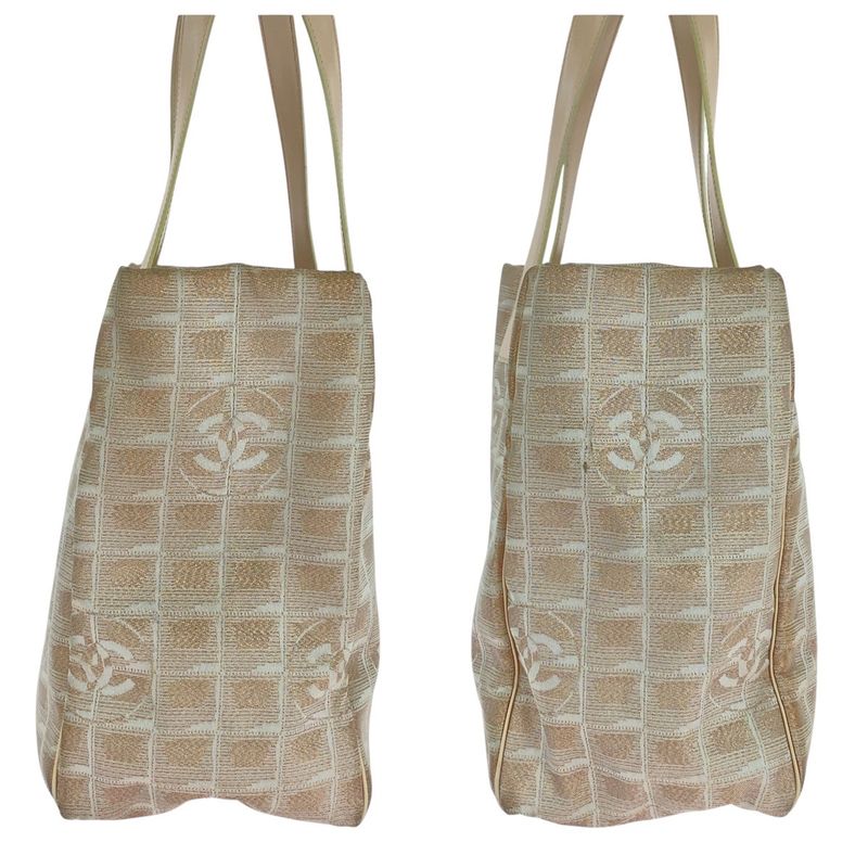 Chanel New Travel Line Coco Mark Pink Beige Canvas/leather Tote Handbag Ladies