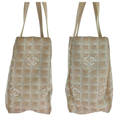 Chanel New Travel Line Coco Mark Pink Beige Canvas/leather Tote Handbag Ladies