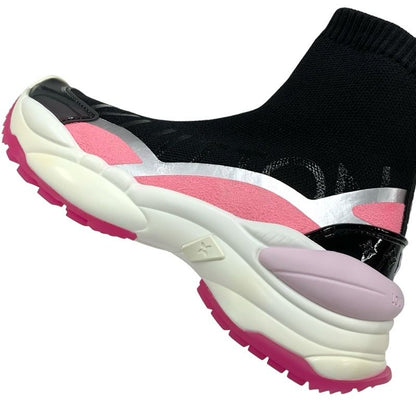 Louis Vuitton Run 55 Line Sneakers Shoes Fabric Rubber Black Pink Black Sock