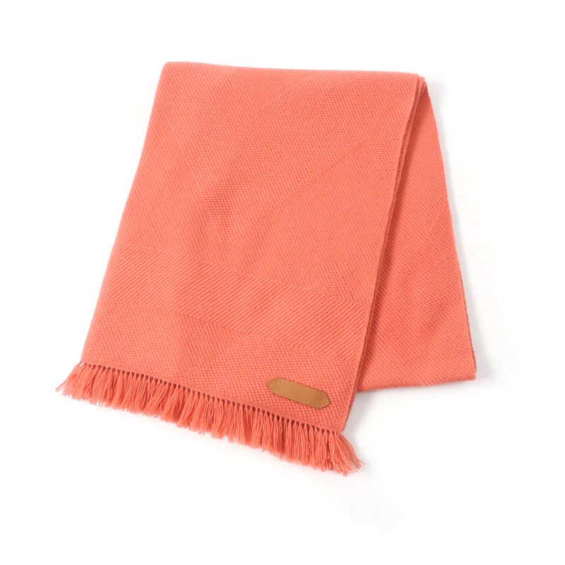 Hermes Grand Chevron 100% Cashmere Rose Blush Leather Scarf With Logo Patch And