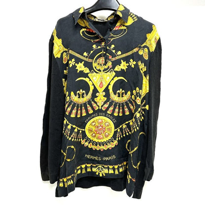 Hermes Long-sleeved Shirt Vintage Twillraine Silk Black And Gold