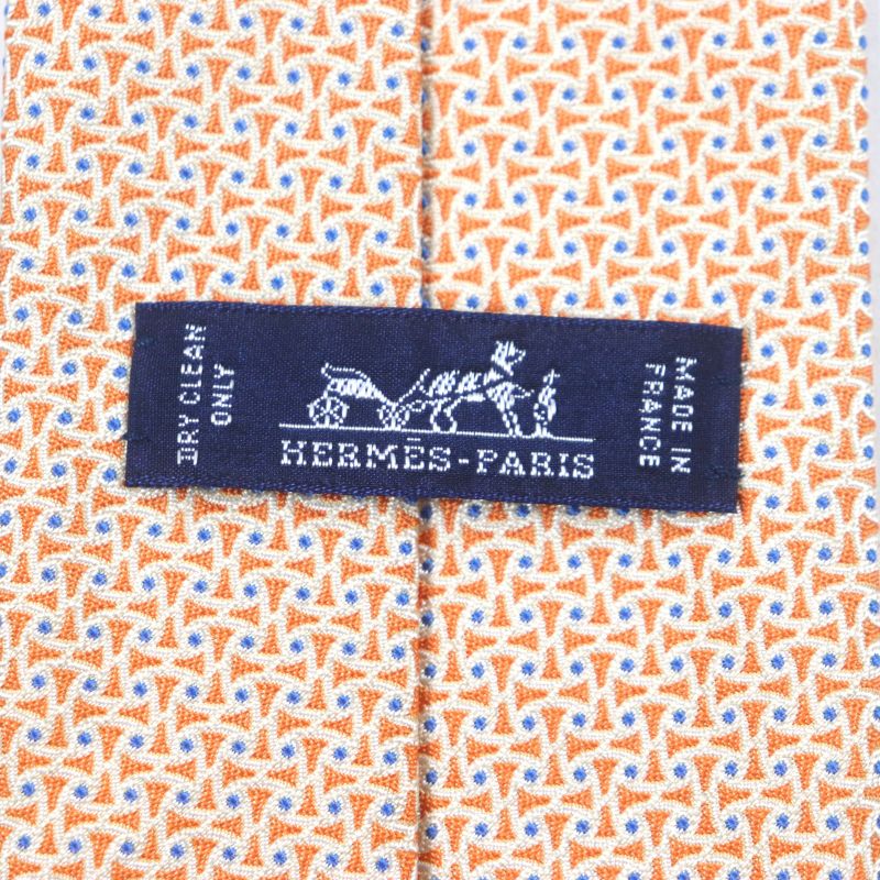 Hermes 659082t 100% Silk All-over Pattern Necktie Orange Blue With Box Made In