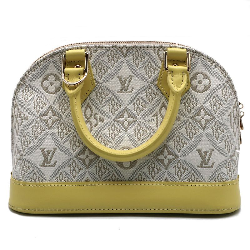 Louis Vuitton Alma BB M53476 Canvas Leather Light Gray Yellow Handbag
