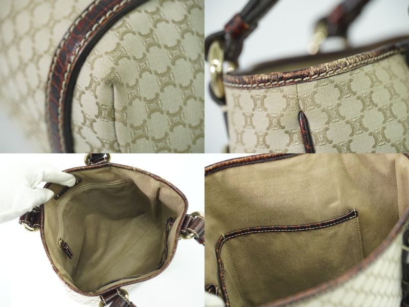 Authentic Celine Macadam Tote Handbag Canvas Beige Macadam Bag Pre-owned