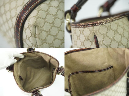 Authentic Celine Macadam Tote Handbag Canvas Beige Macadam Bag Pre-owned
