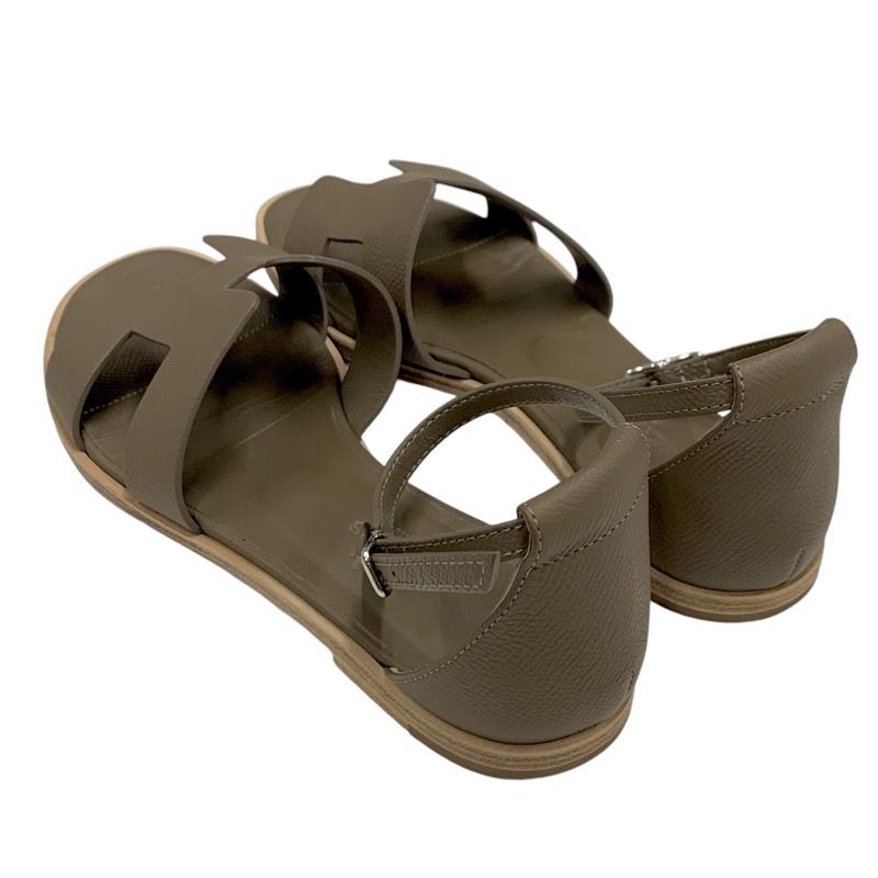 Hermes Santorini Sandals Shoes Leather Brown Flat Sandals Etoupe