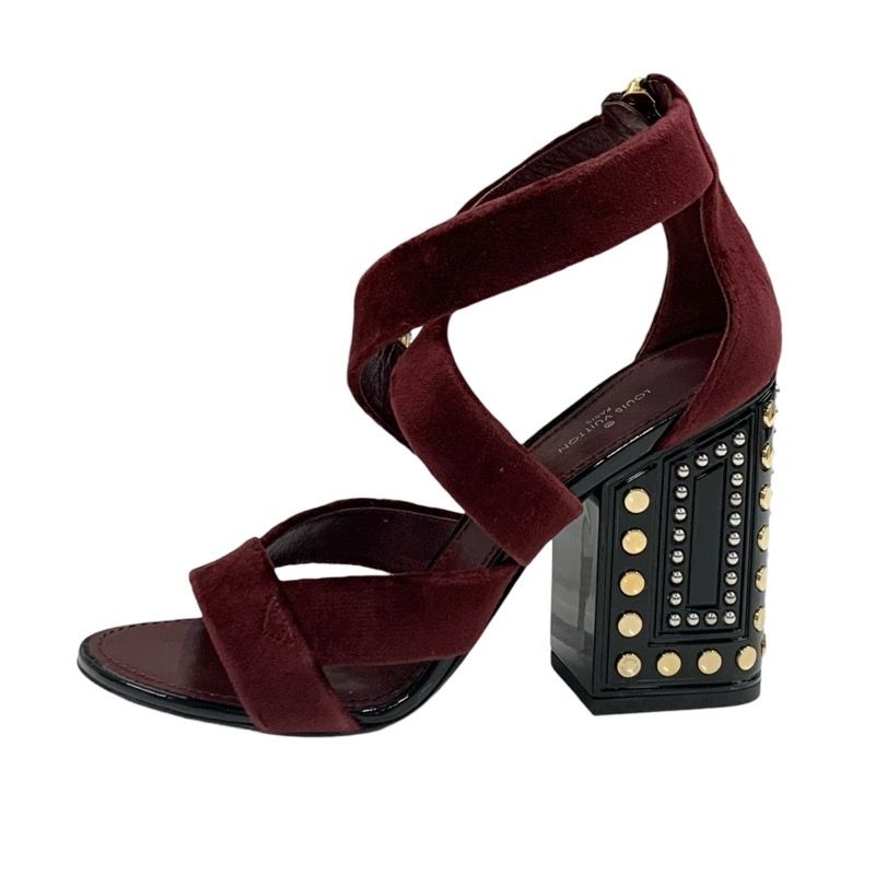 Louis Vuitton Sandals Shoes Velor Bordeaux Black Studs Velvet