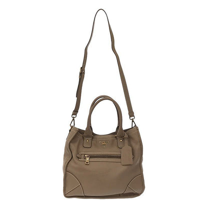 Prada - Leather 2-way Shoulder Tote Bag - Beige - Women