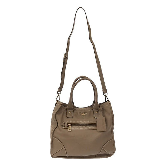 Prada - Leather 2-way Shoulder Tote Bag - Beige - Women