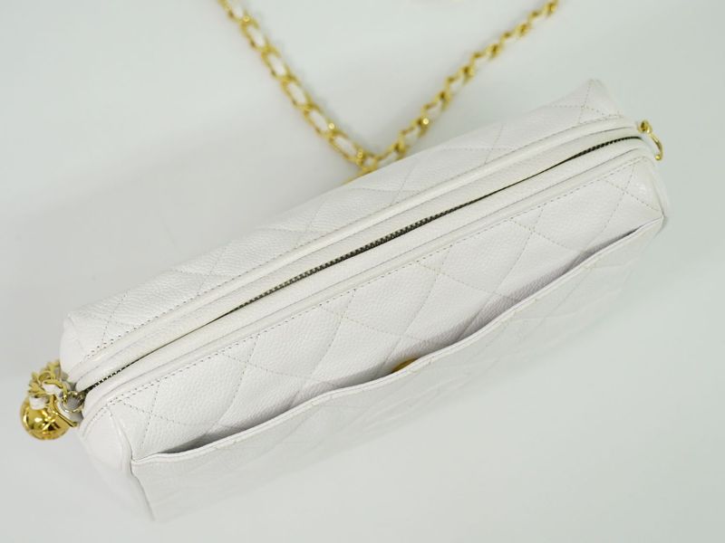 Authentic Chanel Coco Mark Matelasse Chain Shoulder Bag Pochette Caviar Skin