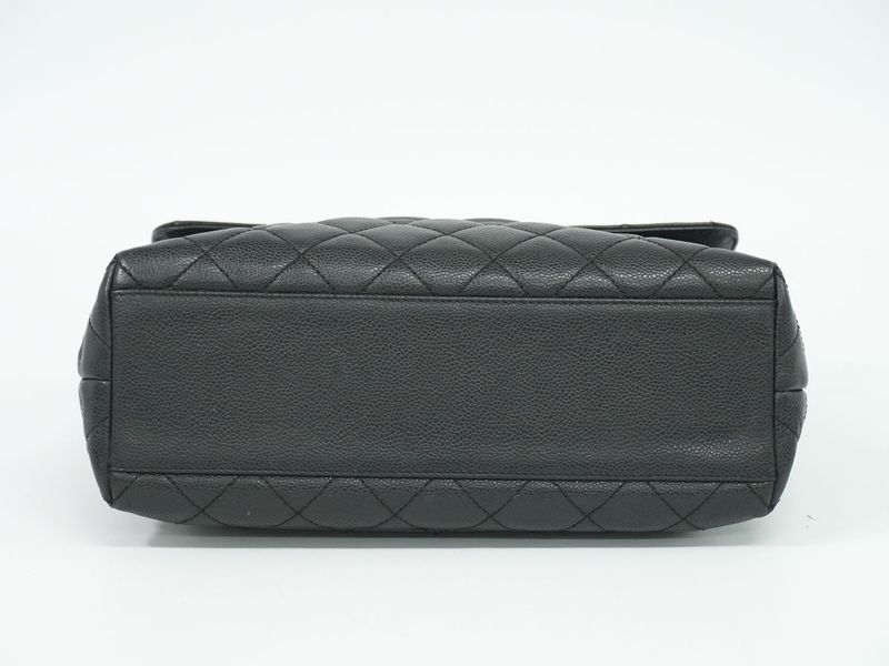 Authentic Chanel Coco Mark Matelasse Turnlock Handbag Caviar Skin Leather Black