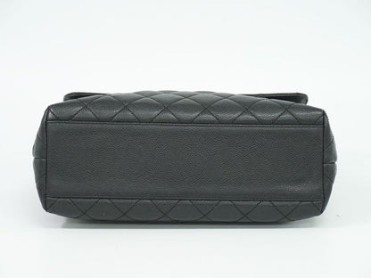 Authentic Chanel Coco Mark Matelasse Turnlock Handbag Caviar Skin Leather Black