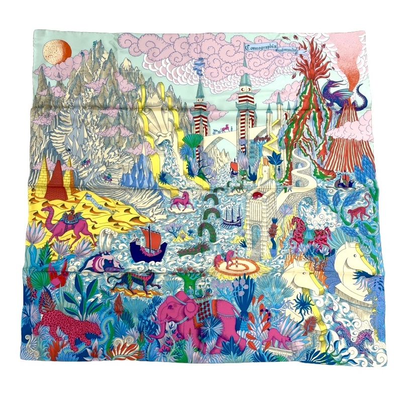 Hermes Carre 90 Silk Cosmo Graphia Universalis Space Magazine Scarf Multicolor