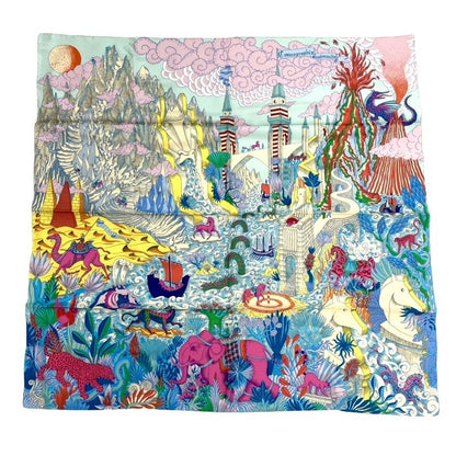 Hermes Carre 90 Silk Cosmo Graphia Universalis Space Magazine Scarf Multicolor