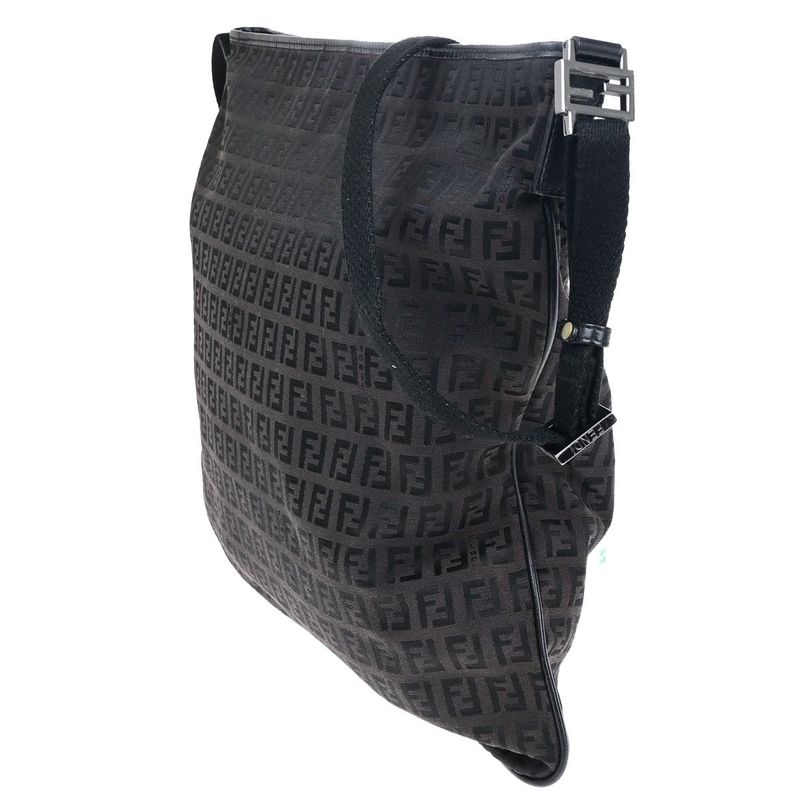 Fendi Shoulder Bag Zucca Pattern Canvas Leather Brown 32ka326