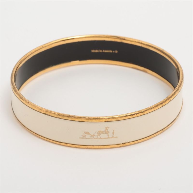 Hermes Emile GM Bangle Logo Horse Cart GP × Enamel Gold × Cream Made In Austria