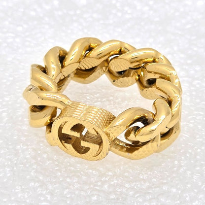 Gucci Interlocking G Golmet Chain Ring M Approx 15 Gold Finish Metal Made In