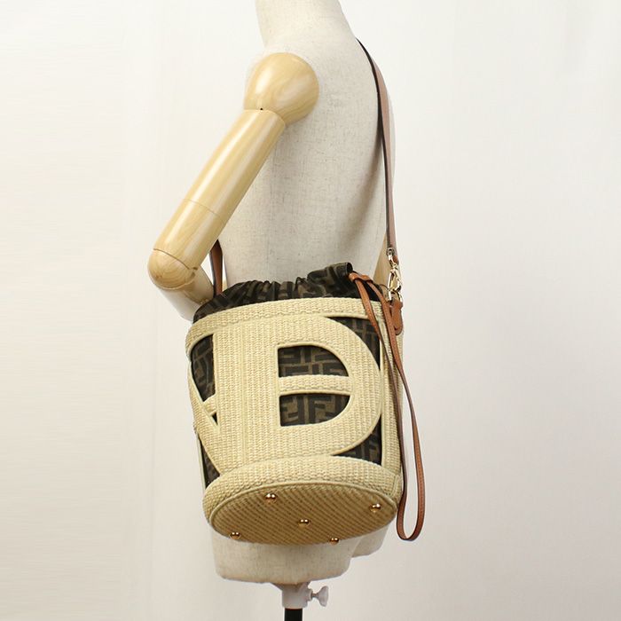 Fendi Medium Bucket Bag Step Out 8bt364 Handbag Straw Medium Bucket Bag Women's
