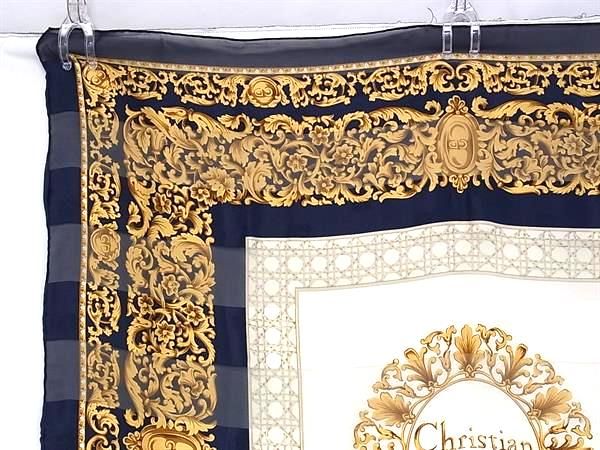 Christian Dior Christian Dior 100% Silk Allover Large Scarf Stole Shawl Navy