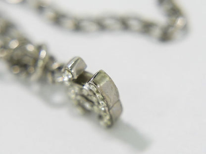 Authentic Chanel Coco Mark Ball Rhinestone Necklace Pendant Metal Silver