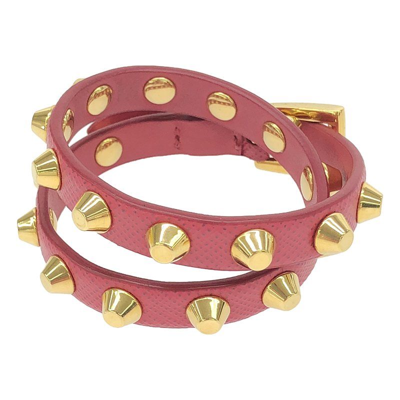Prada Leather Studded Bracelet Accessories - Pink - Women