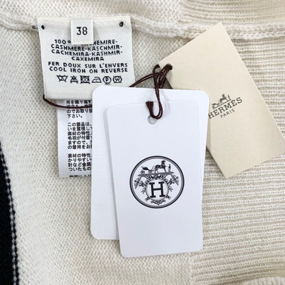 Hermes Top Knit Short Sleeve Cashmere Black White