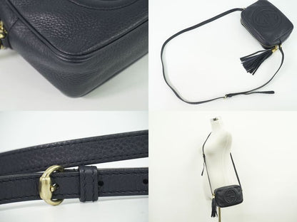 Authentic Gucci Soho Small Disco Tassel Shoulder Bag Pochette Leather Navy