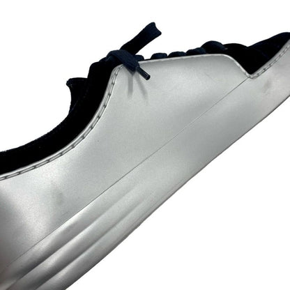 Chanel Sneakers Shoes Velor Leather Silver Navy Here Mark