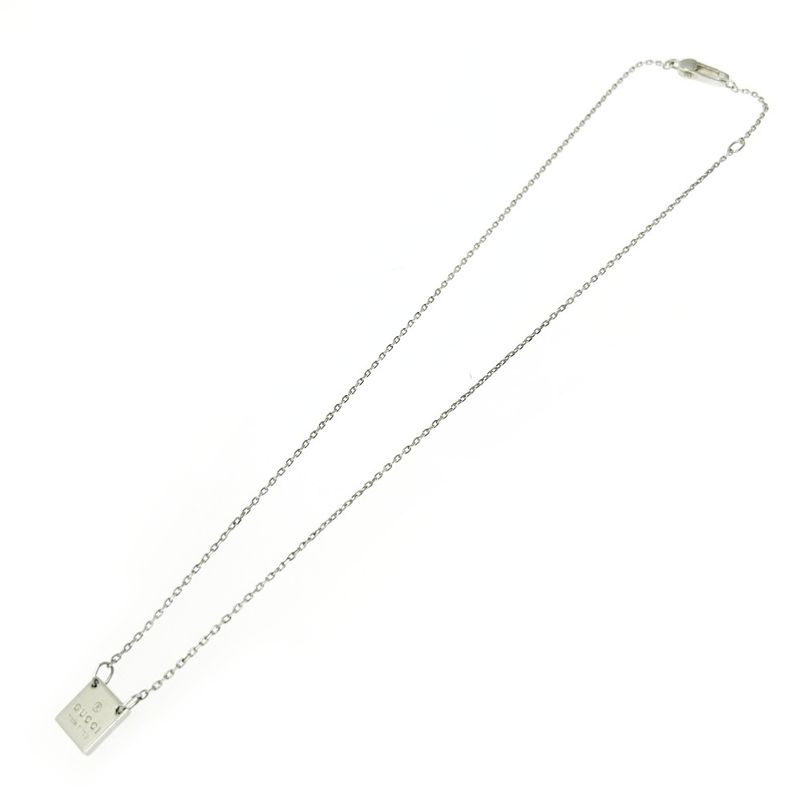 Gucci Silver Logo Square Plate Necklace 6.0g 925 Engraved 407864 Necklace