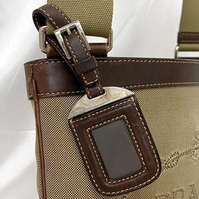 Prada Shoulder Bag Beige Brown Bt0536 Excellent Condition Jacquard